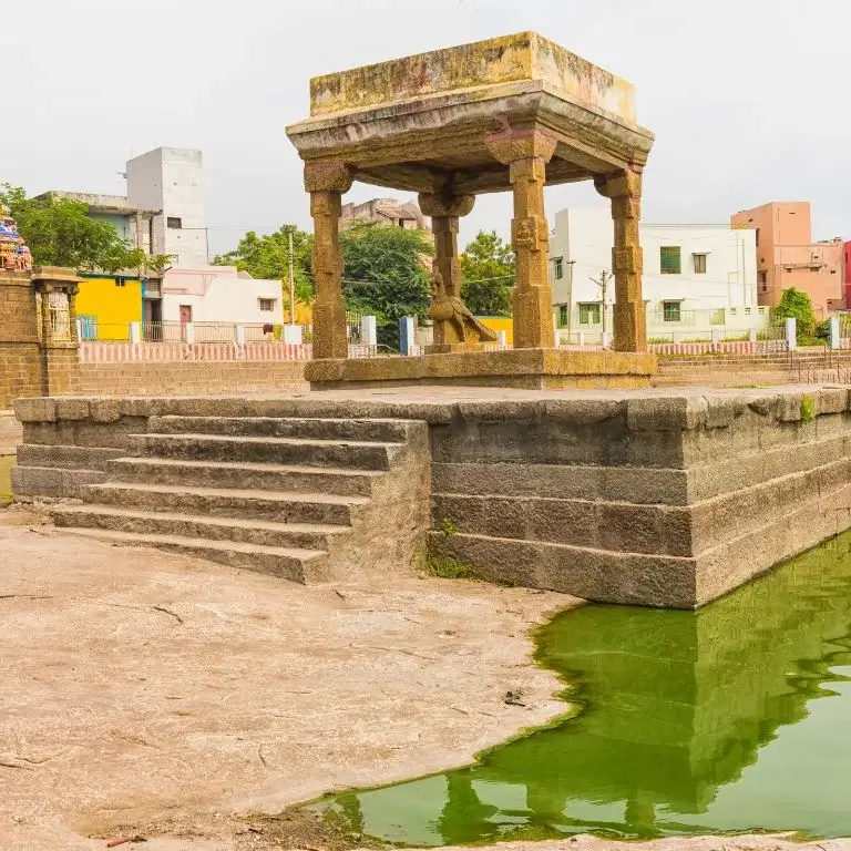 Ancient temple structure by water