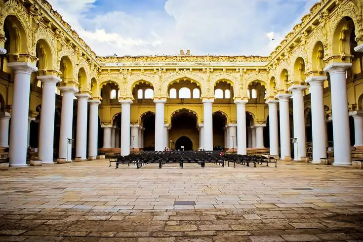 Grand palace interior with columns
